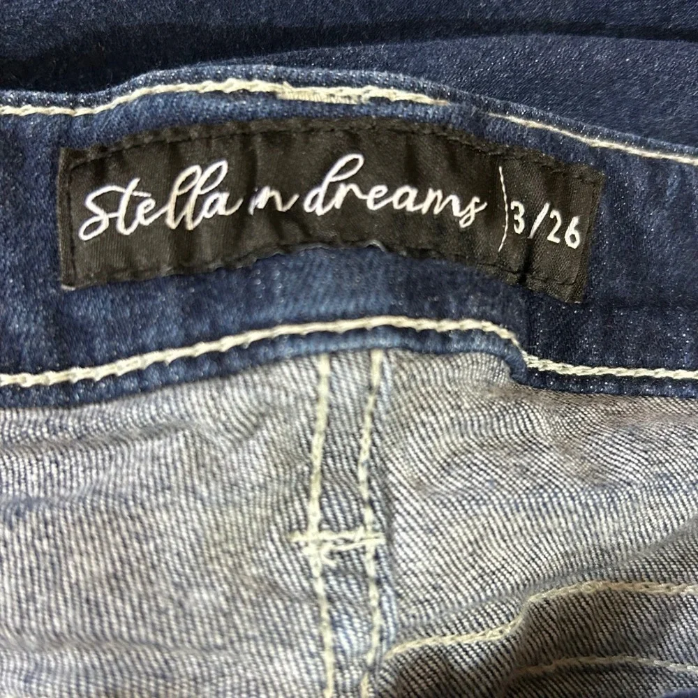 Stella in Dreams Womens Mid Rise Bootcut Jeans Dark Wash Cross Pocket SR100 3/26